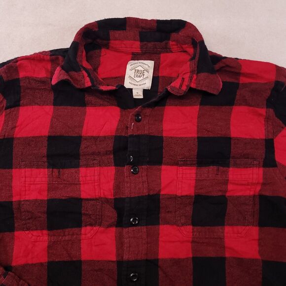 True Craft Buffalo Check Flannel Casual Button Up Shirt Mens Size S Red Black - Picture 1 of 10